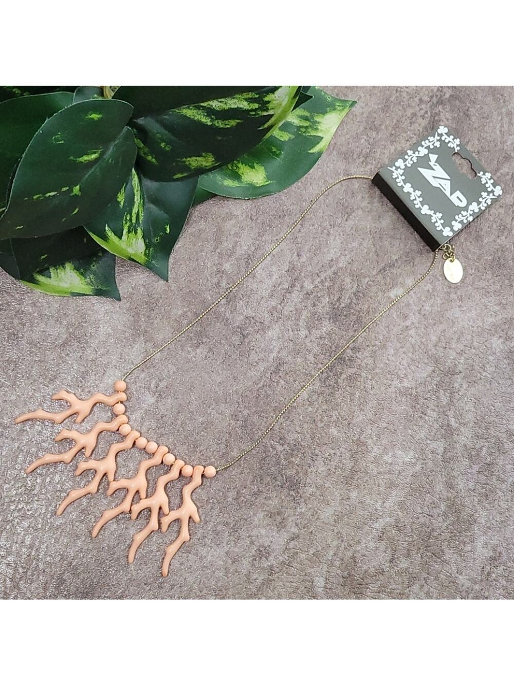 ZAD Light Coral Resin Coral Branch Bib Necklace NEW